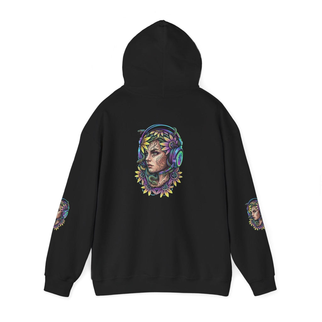 Gamer Goddess Hoodie — Medusa Floral Headphones Portrait All-Over Print Gamer Goddess Hoodie back