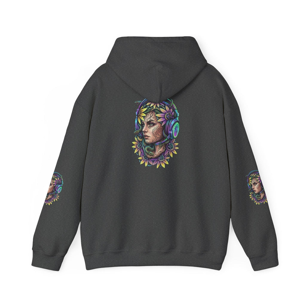 Gamer Goddess Hoodie — Medusa Floral Headphones Portrait All-Over Print Gamer  back gGoddess Hoodie