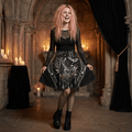 Gothic Rune Rose Skater Skirt — Dark Bat & Thorn All - Over PrintEmber Spirit Apparel