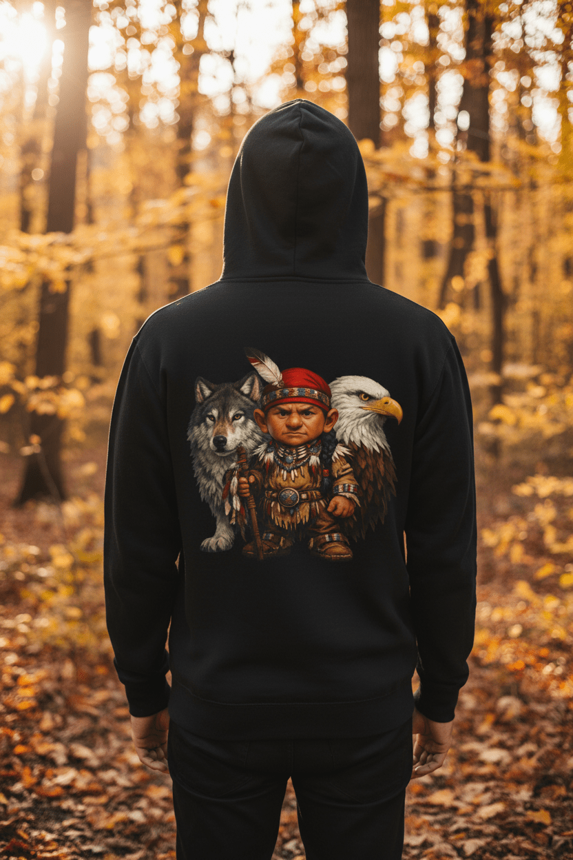 Grandfathers Hoodie, ghost mannequin side angle, clean honoring generations Indigenous wisdom hoodie drape