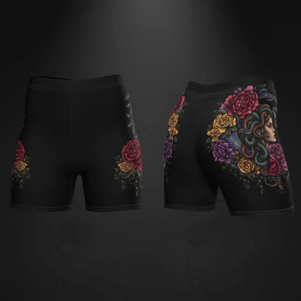 Medusa Floral Biker Shorts — Gothic Rose All - Over PrintEmber Spirit Apparel