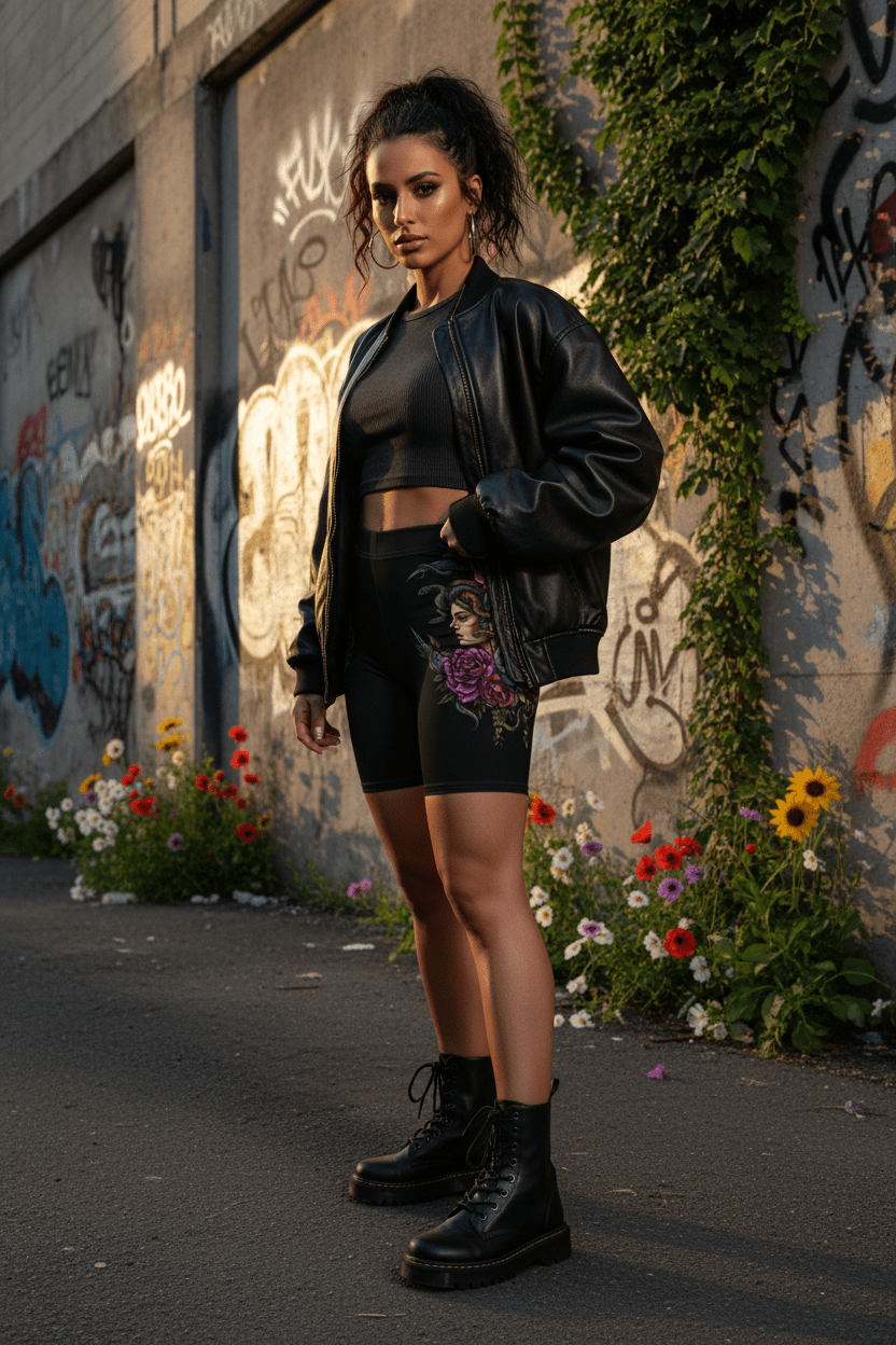 Medusa Floral Biker Shorts — Gothic Rose All - Over PrintEmber Spirit Apparel