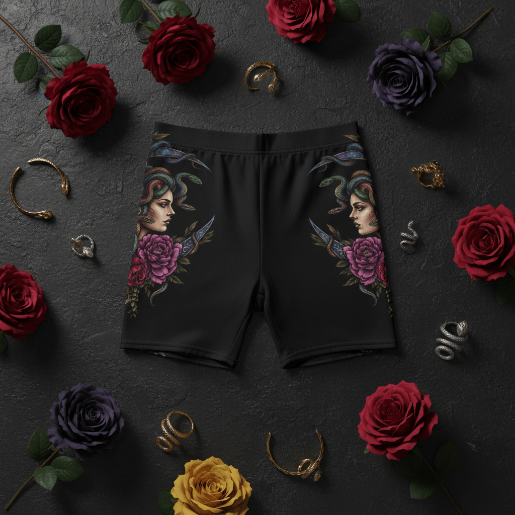 Medusa Floral Biker Shorts — Gothic Rose All - Over PrintEmber Spirit Apparel