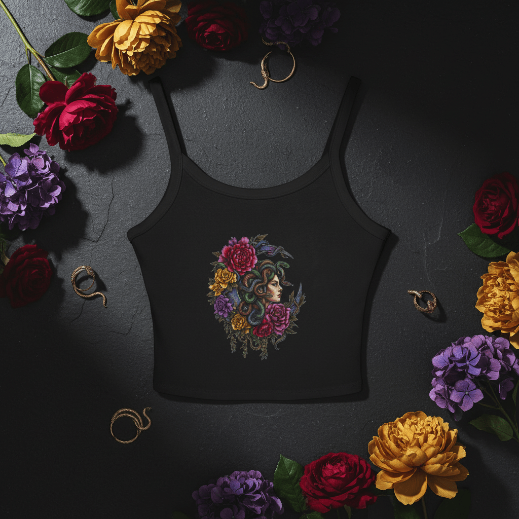 Medusa Women's Spaghetti Tank Top — Floral Goddess Profile CropEmber Spirit Apparel