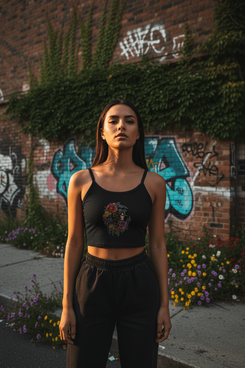 Medusa Women's Spaghetti Tank Top — Floral Goddess Profile CropEmber Spirit Apparel