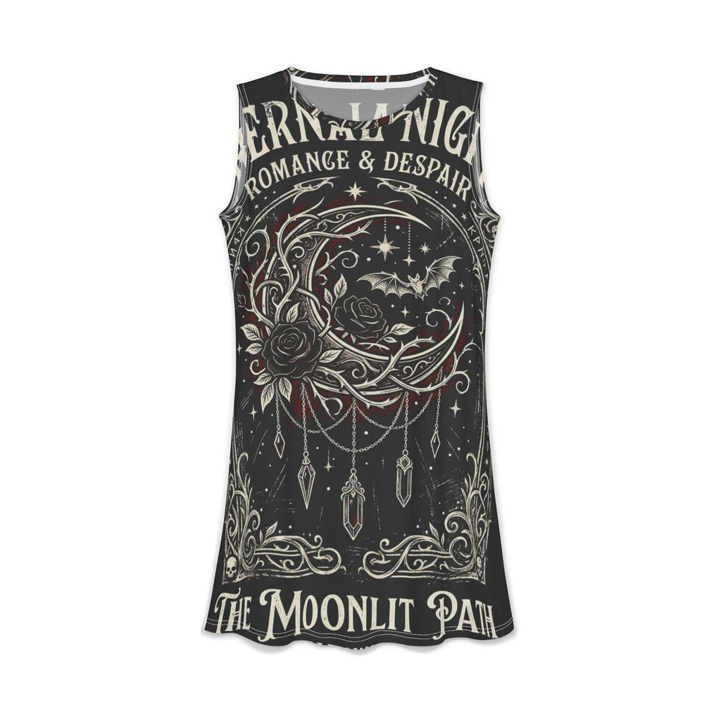 Moonlit Path Gothic A-Line Dress — bold gothic moon print, front view