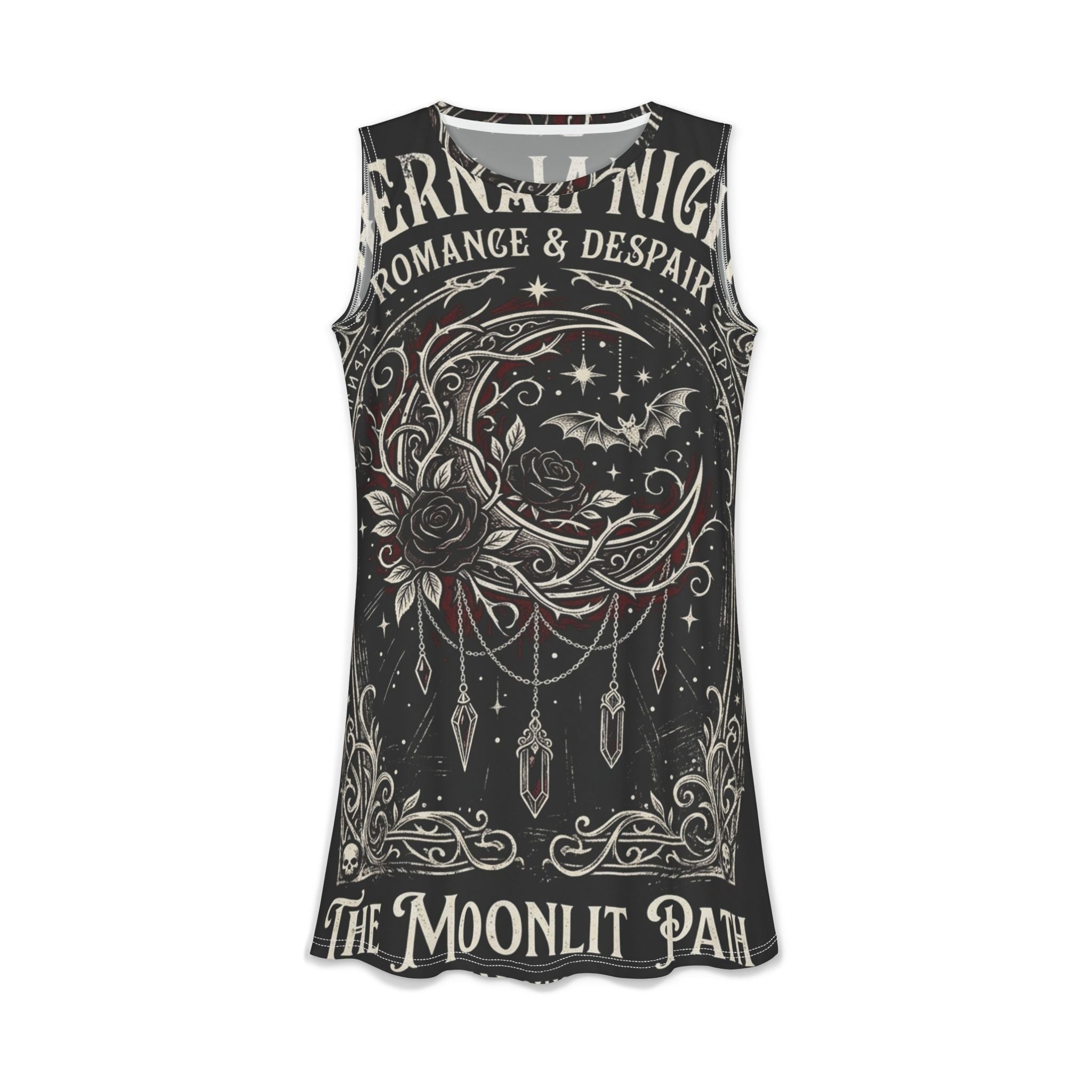 Moonlit Path Gothic A-Line Dress — bold gothic moon print, front view