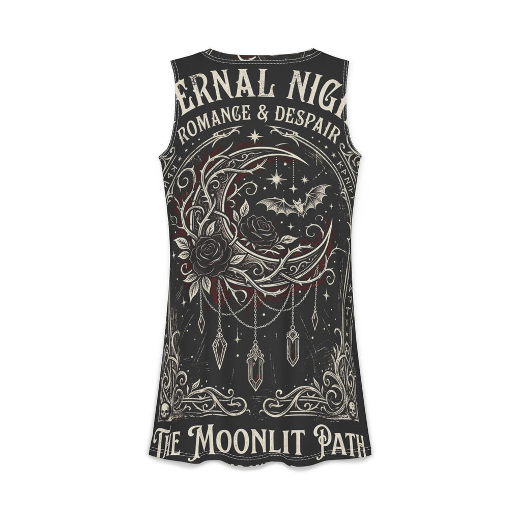 Moonlit Path Gothic A-Line Dress — moonlit path dark art A-line dress, back view