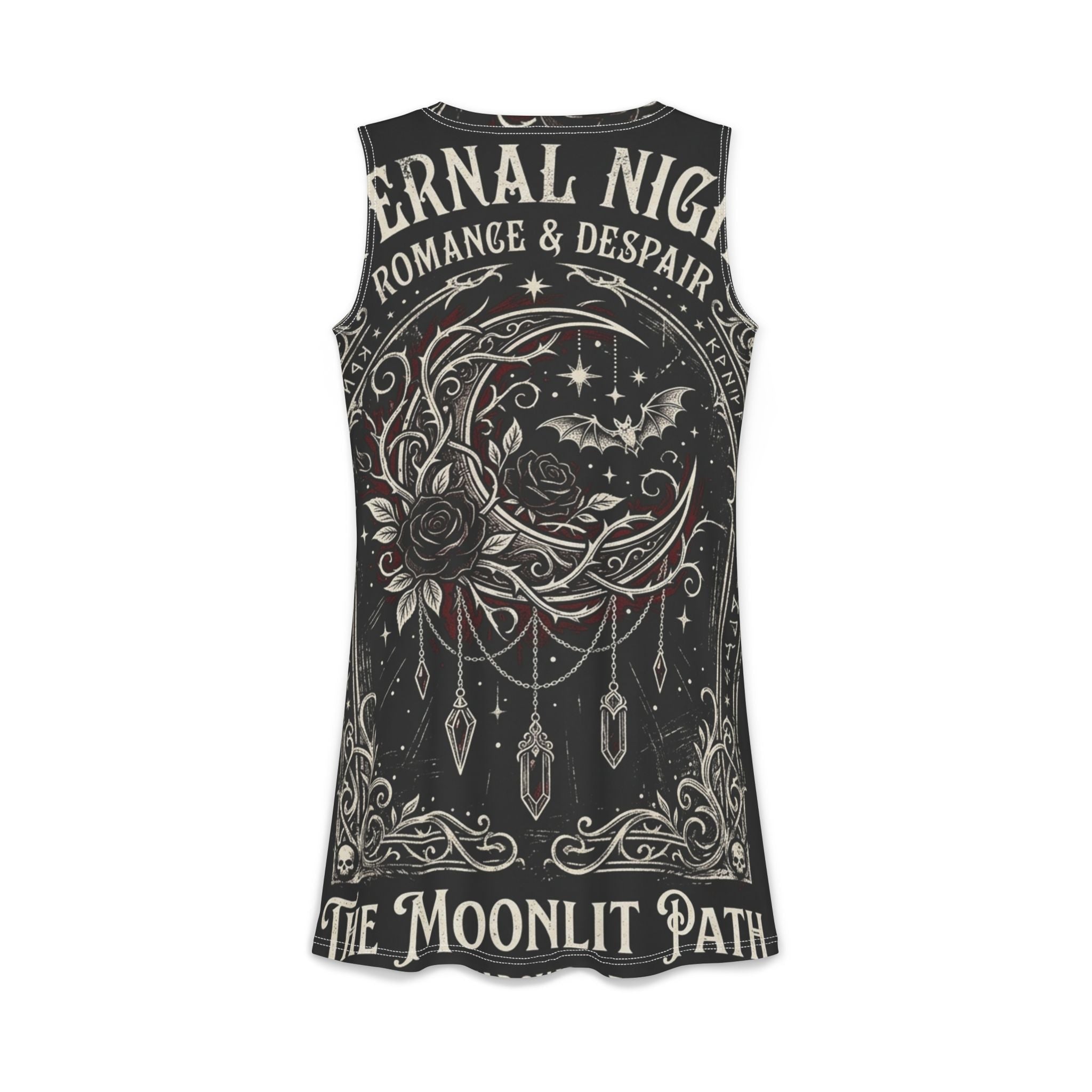 Moonlit Path Gothic A-Line Dress — moonlit path dark art A-line dress, back view