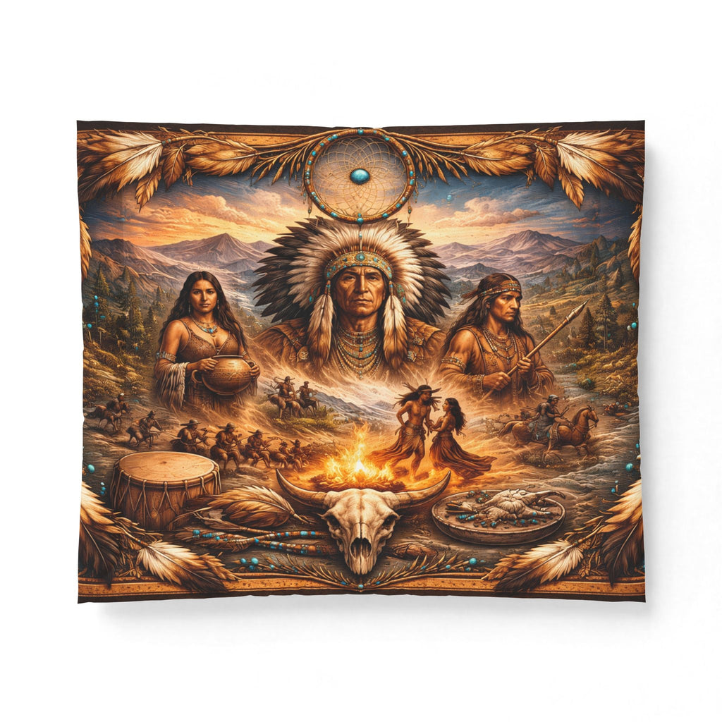 Native Spirit Cotton Comforter – Tribal Campfire Scenic Indigenous Art BeddingEmber Spirit Apparel