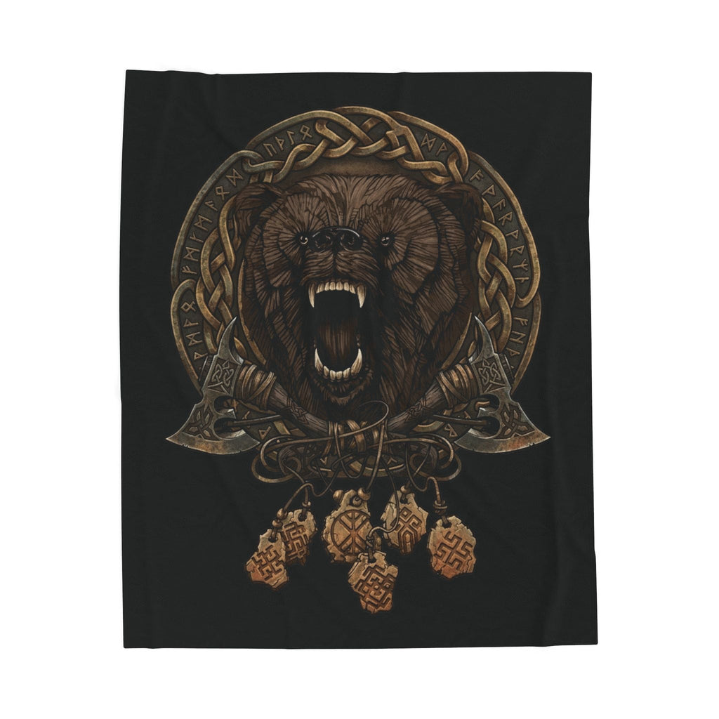 Nordic Bear & Runes Velveteen Plush Blanket — Patriotic Red White & Blue ThrowEmber Spirit Apparel