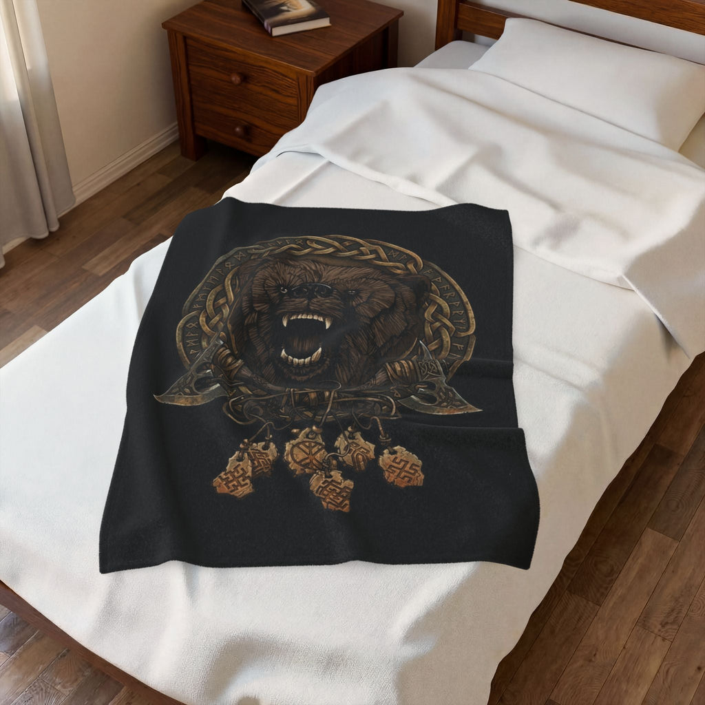 Nordic Bear & Runes Velveteen Plush Blanket — Patriotic Red White & Blue ThrowEmber Spirit Apparel