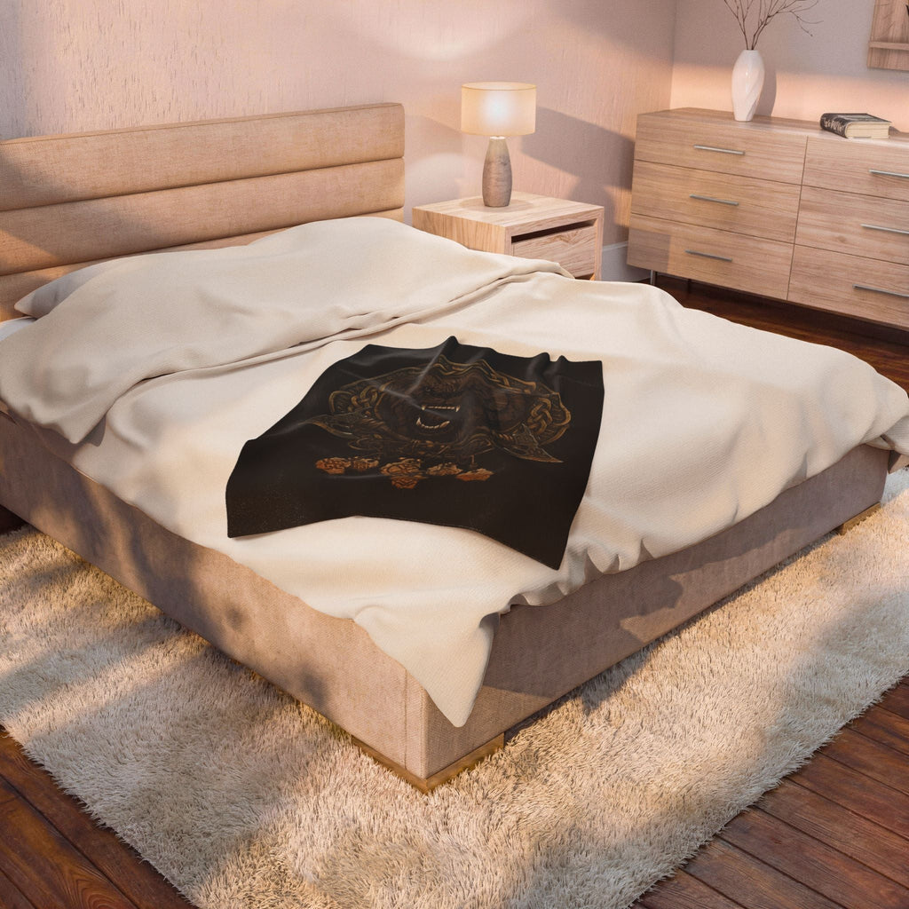 Nordic Bear & Runes Velveteen Plush Blanket — Patriotic Red White & Blue ThrowEmber Spirit Apparel