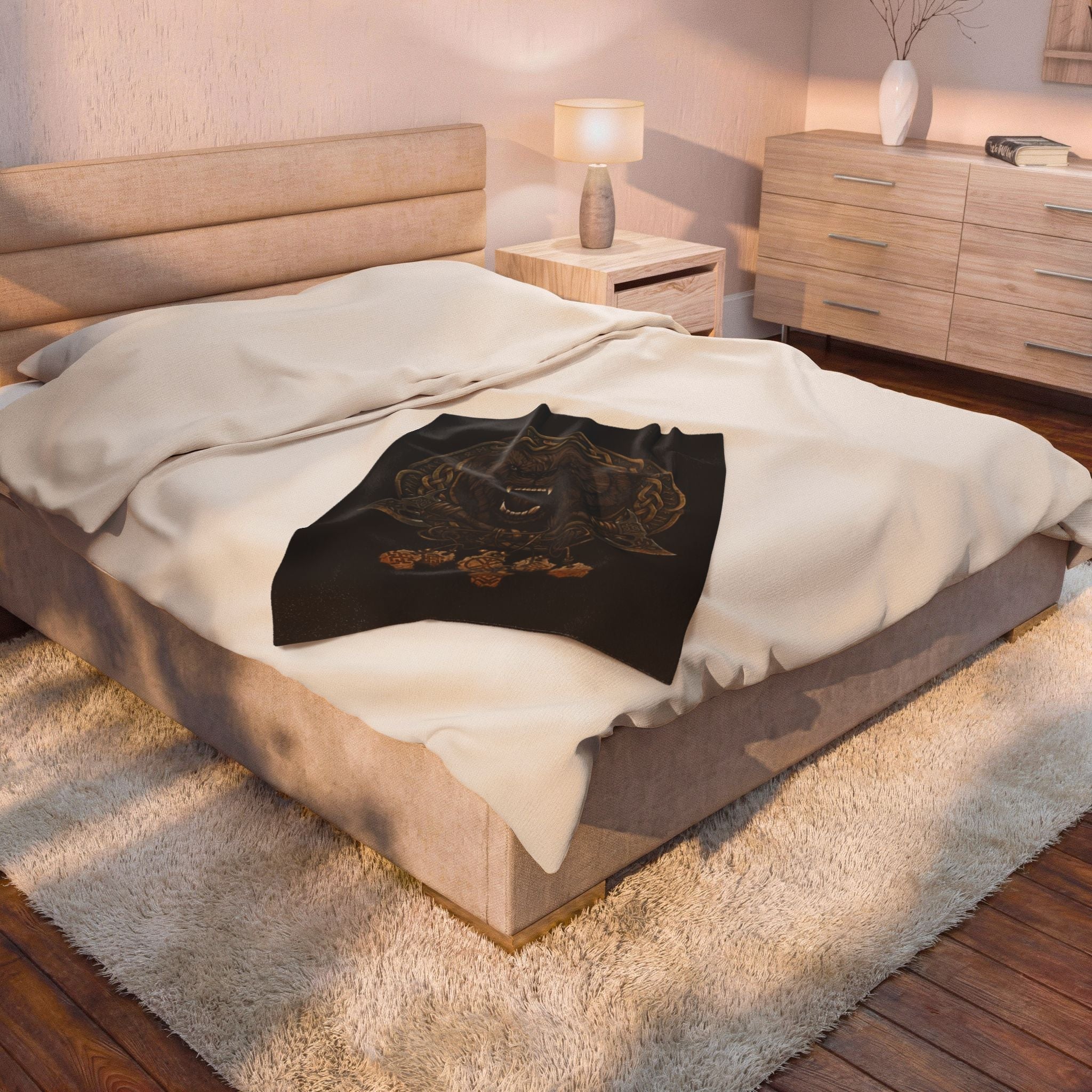 Nordic Bear & Runes Velveteen Plush Blanket — Patriotic Red White & Blue ThrowEmber Spirit Apparel
