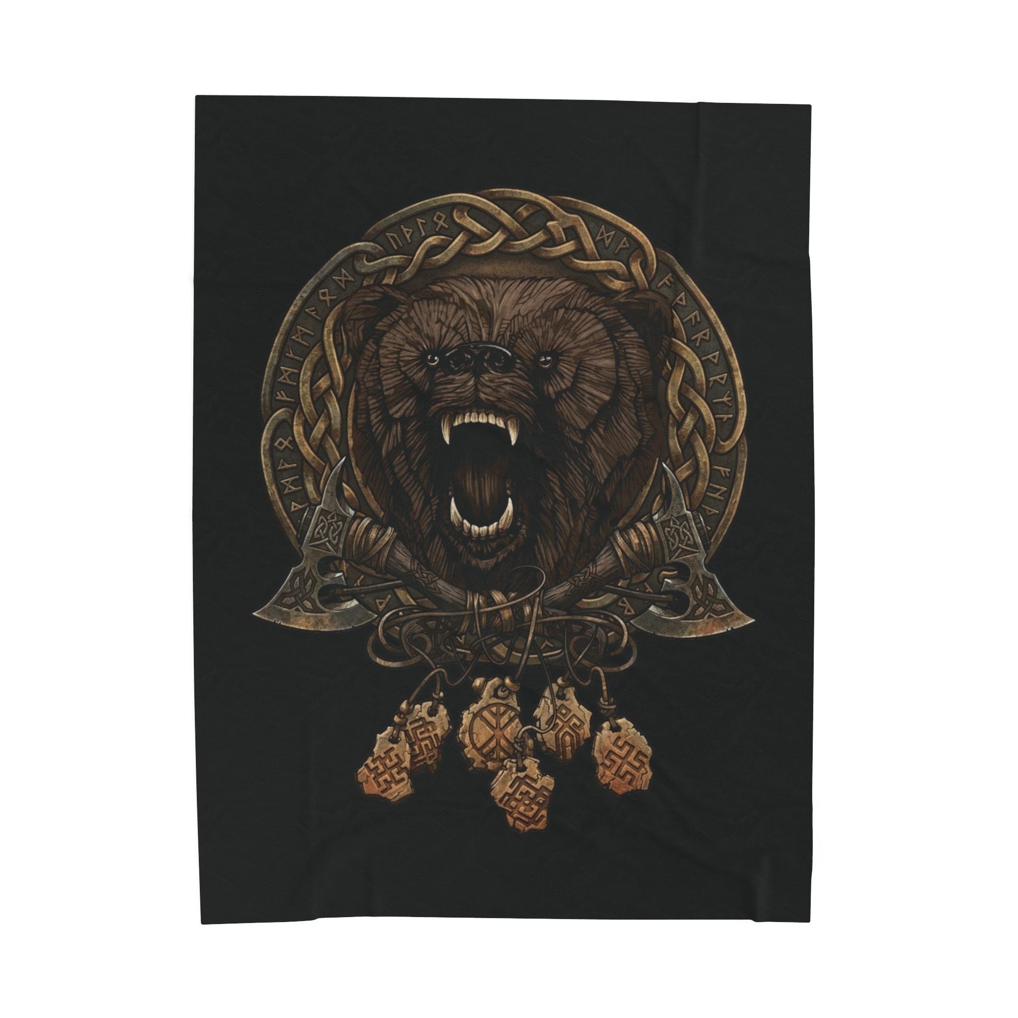 Nordic Bear & Runes Velveteen Plush Blanket — Patriotic Red White & Blue ThrowEmber Spirit Apparel