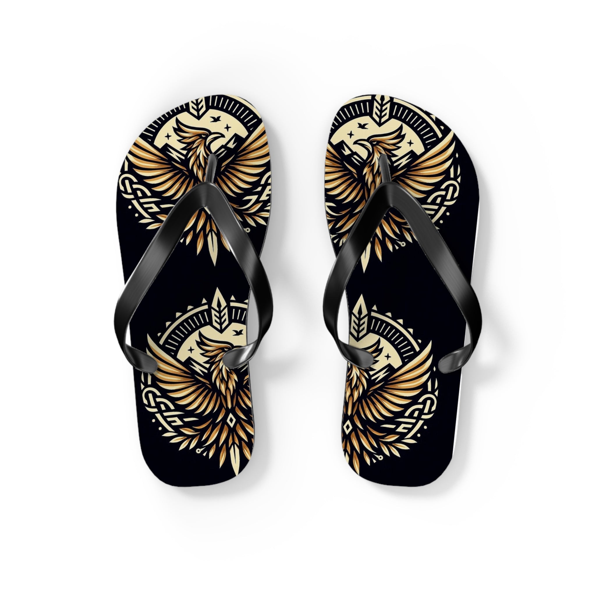Phoenix Emblem Flip Flops, on-model lifestyle shot, men's bold eagle graphic beach sandals