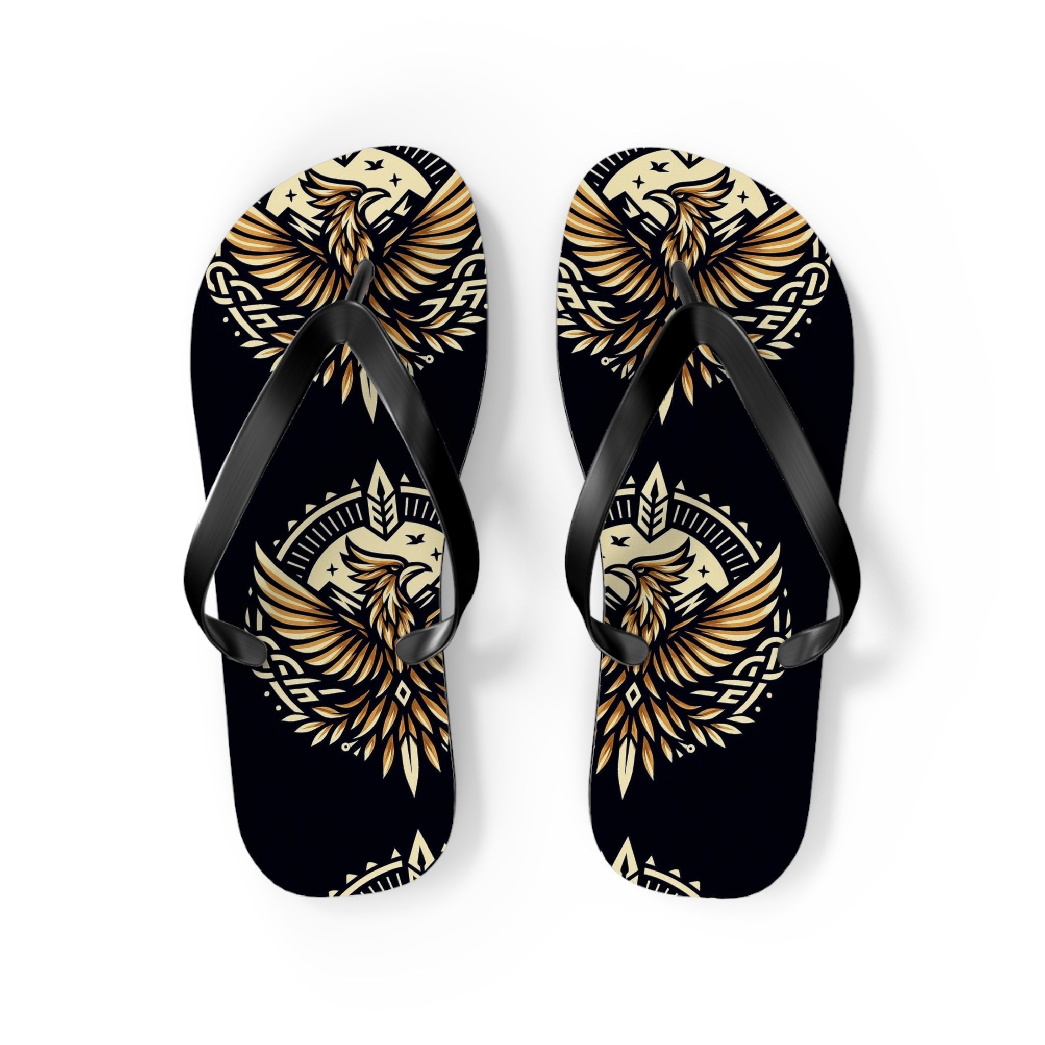 Phoenix Emblem Flip Flops, side profile, relaxed men's eagle graphic beach sandal silhouette