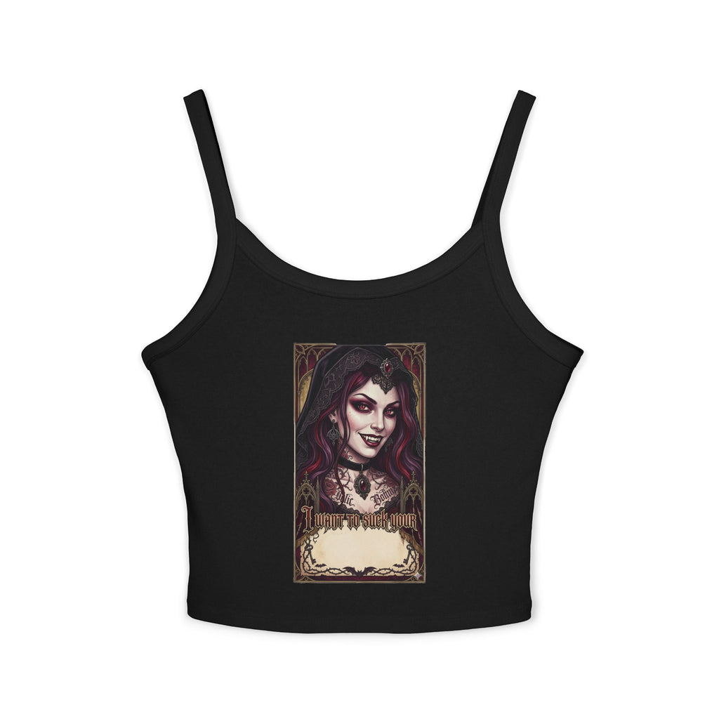 Vampire Gothic Crop Tank — Vintage Vampire Portrait Women's Spaghetti Strap TankEmber Spirit Apparel