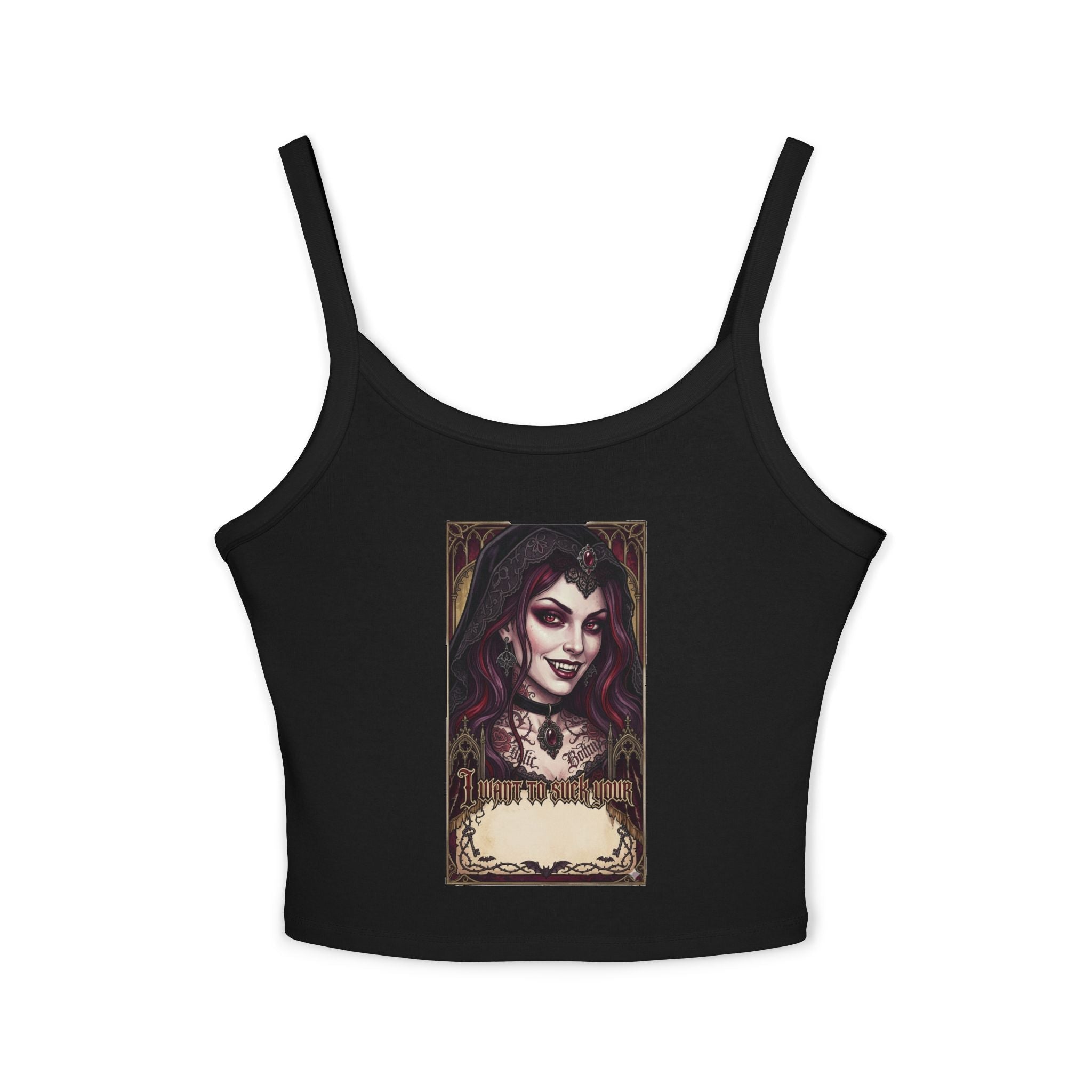 Vampire Gothic Crop Tank — Vintage Vampire Portrait Women's Spaghetti Strap TankEmber Spirit Apparel