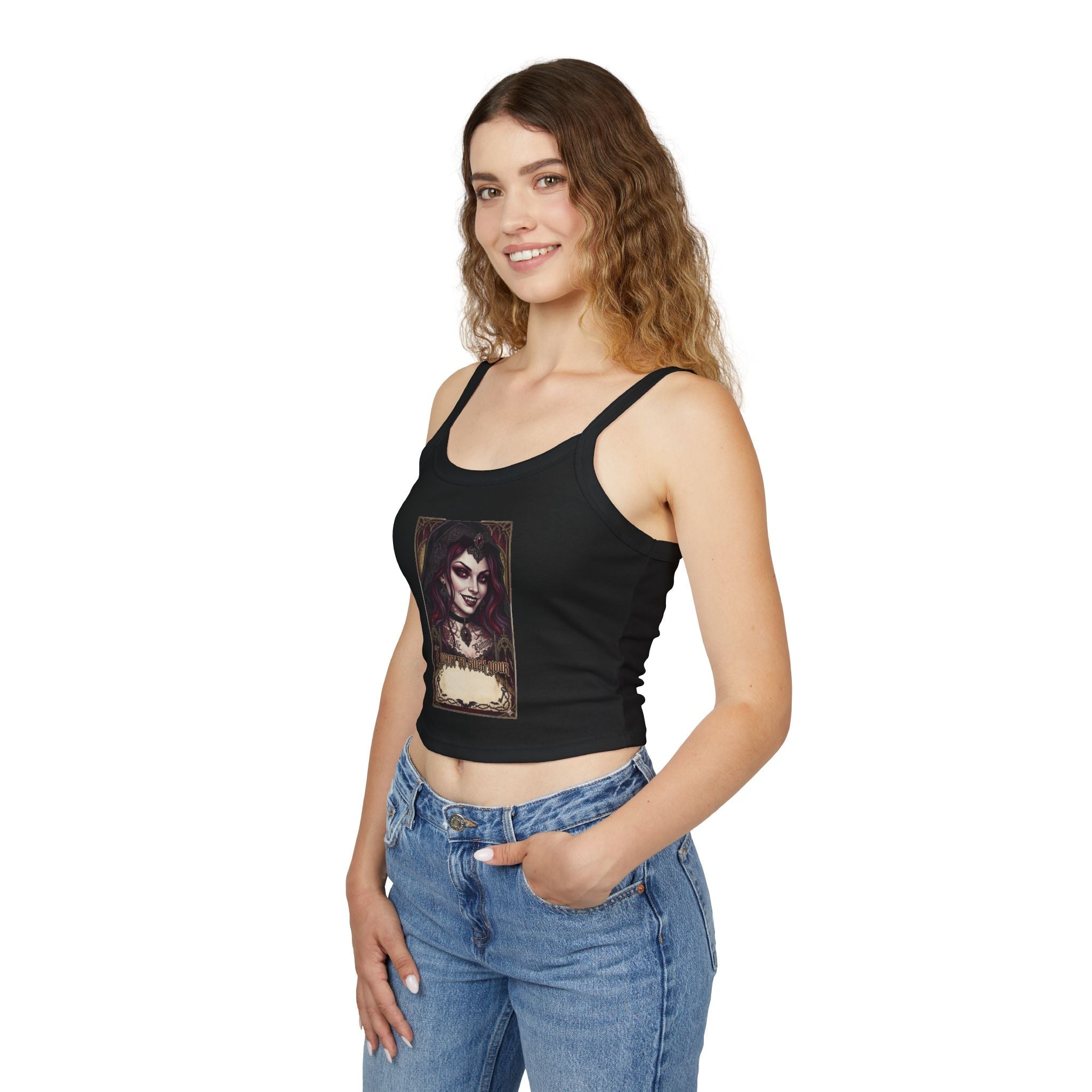 Vampire Gothic Crop Tank — Vintage Vampire Portrait Women's Spaghetti Strap TankEmber Spirit Apparel