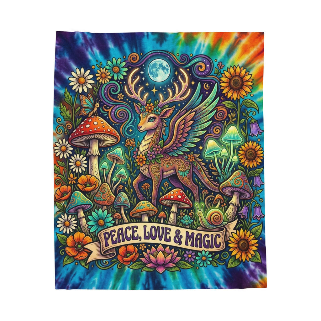 Velveteen Plush Blanket — peace love magic soft velveteen plush blanket, draped view