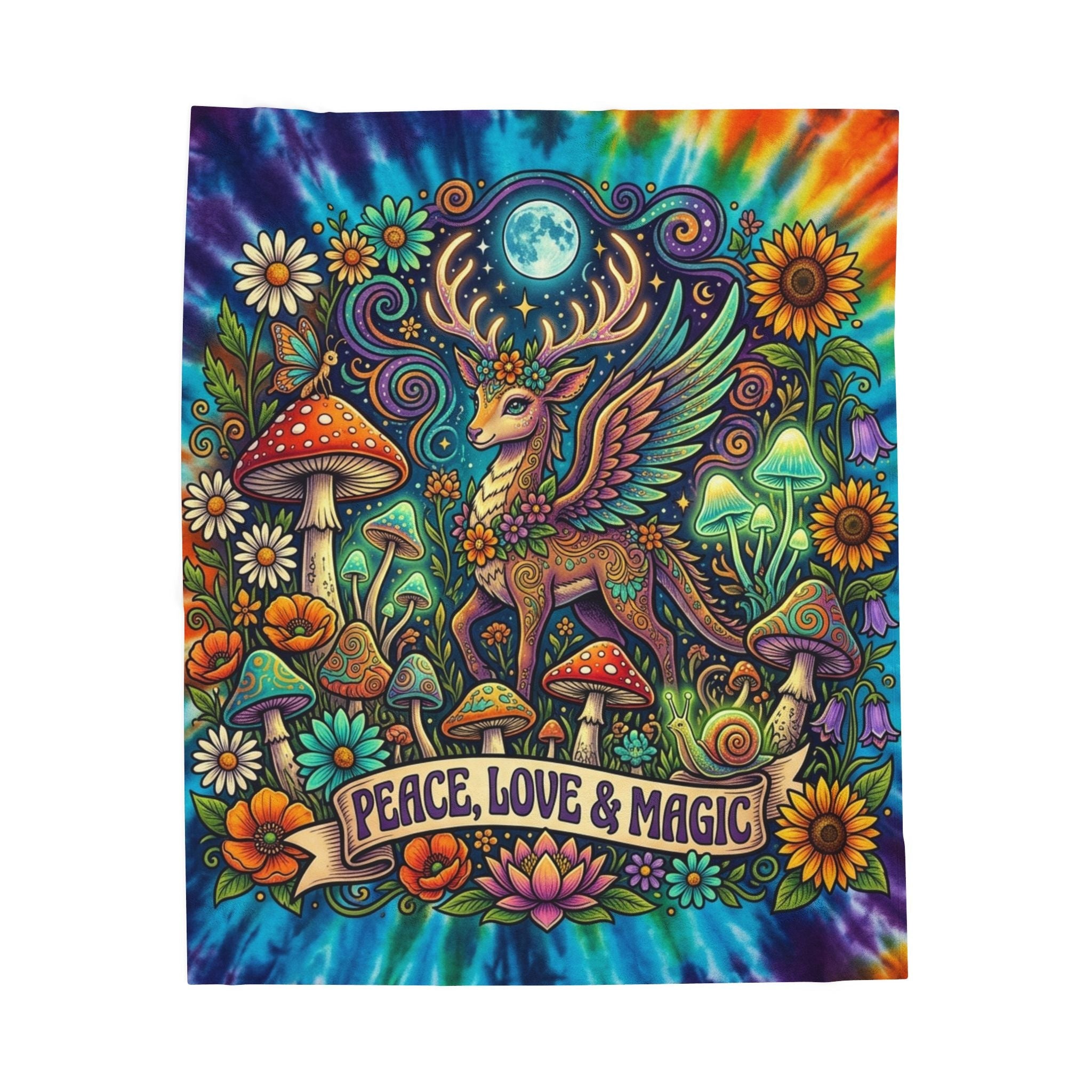 Velveteen Plush Blanket — peace love magic soft velveteen plush blanket, draped view