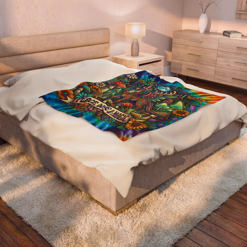 Velveteen Plush Blanket — peace love magic velveteen plush blanket, Ember Spirit Apparel