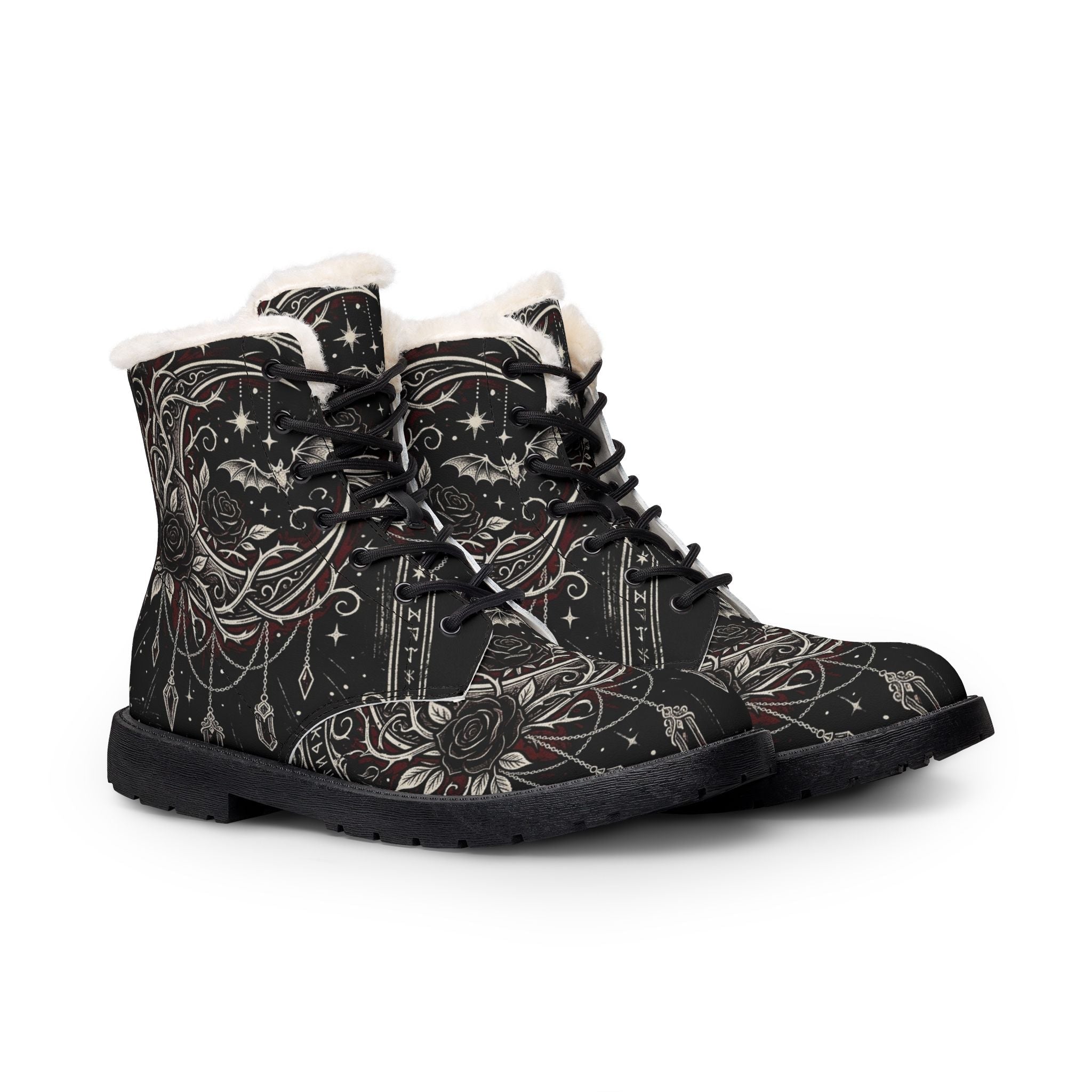 Womens Fur - Lined Leather Boots — Gothic Crescent & Crystal Night DesignEmber Spirit Apparel