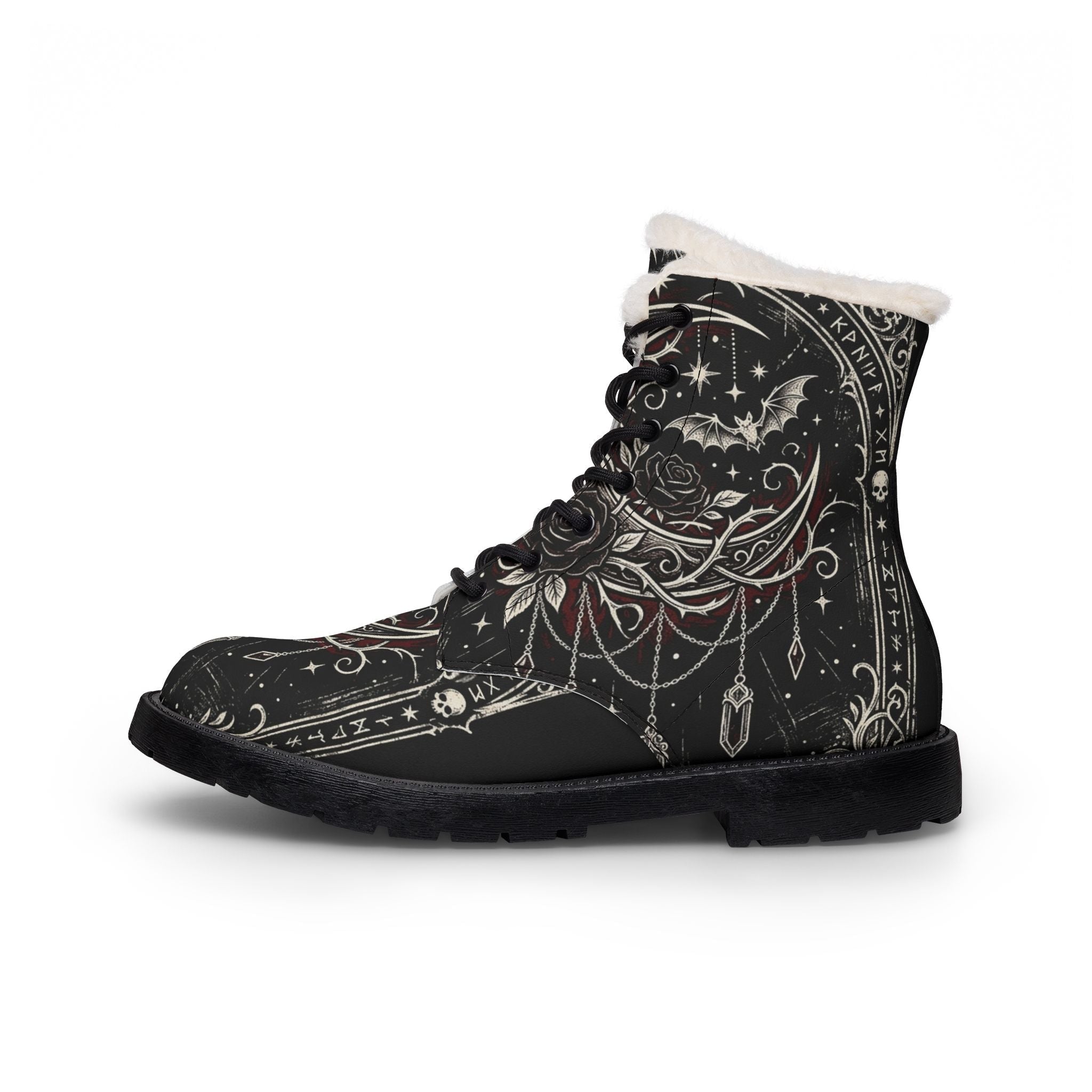 Womens Fur - Lined Leather Boots — Gothic Crescent & Crystal Night DesignEmber Spirit Apparel