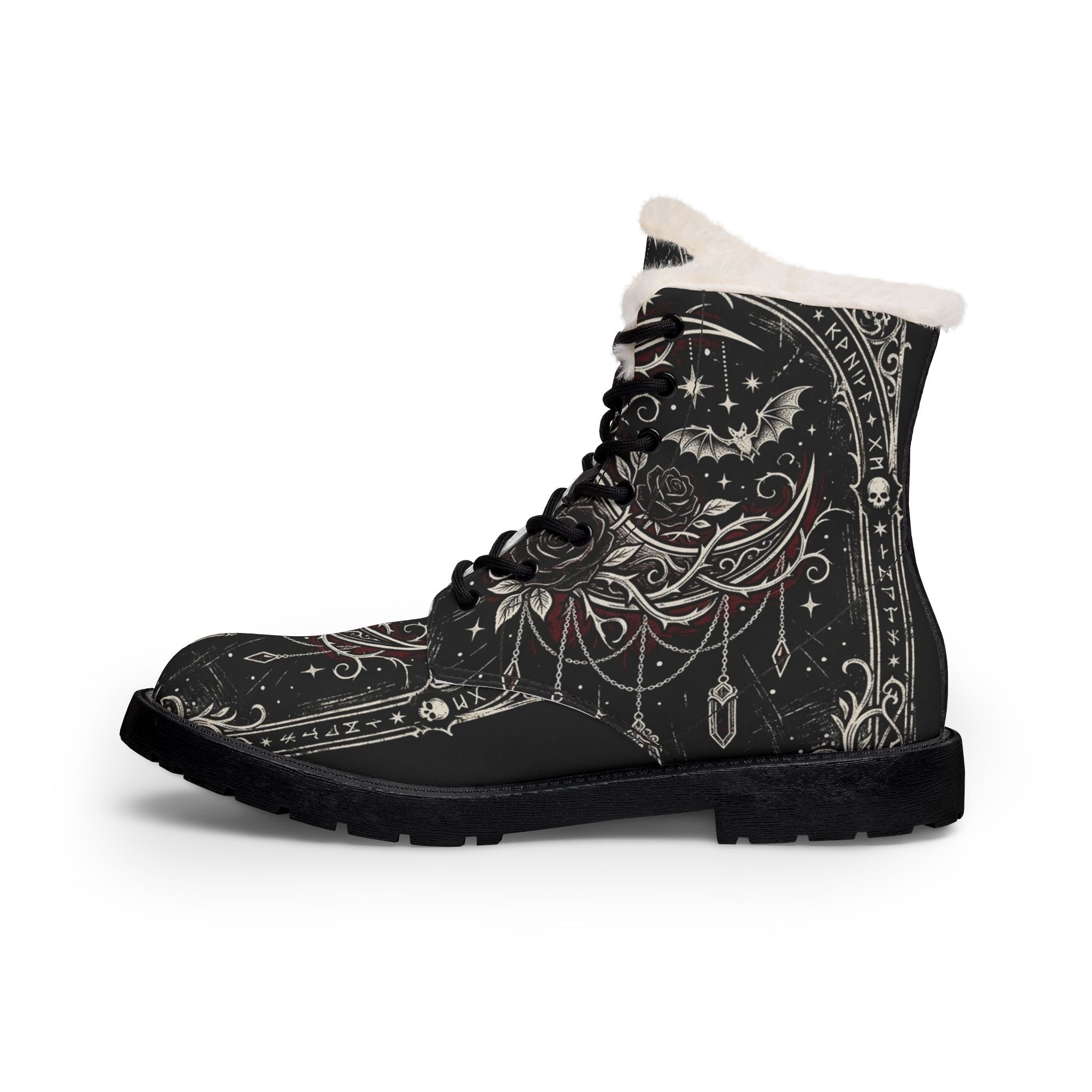 Womens Fur - Lined Leather Boots — Gothic Crescent & Crystal Night DesignEmber Spirit Apparel