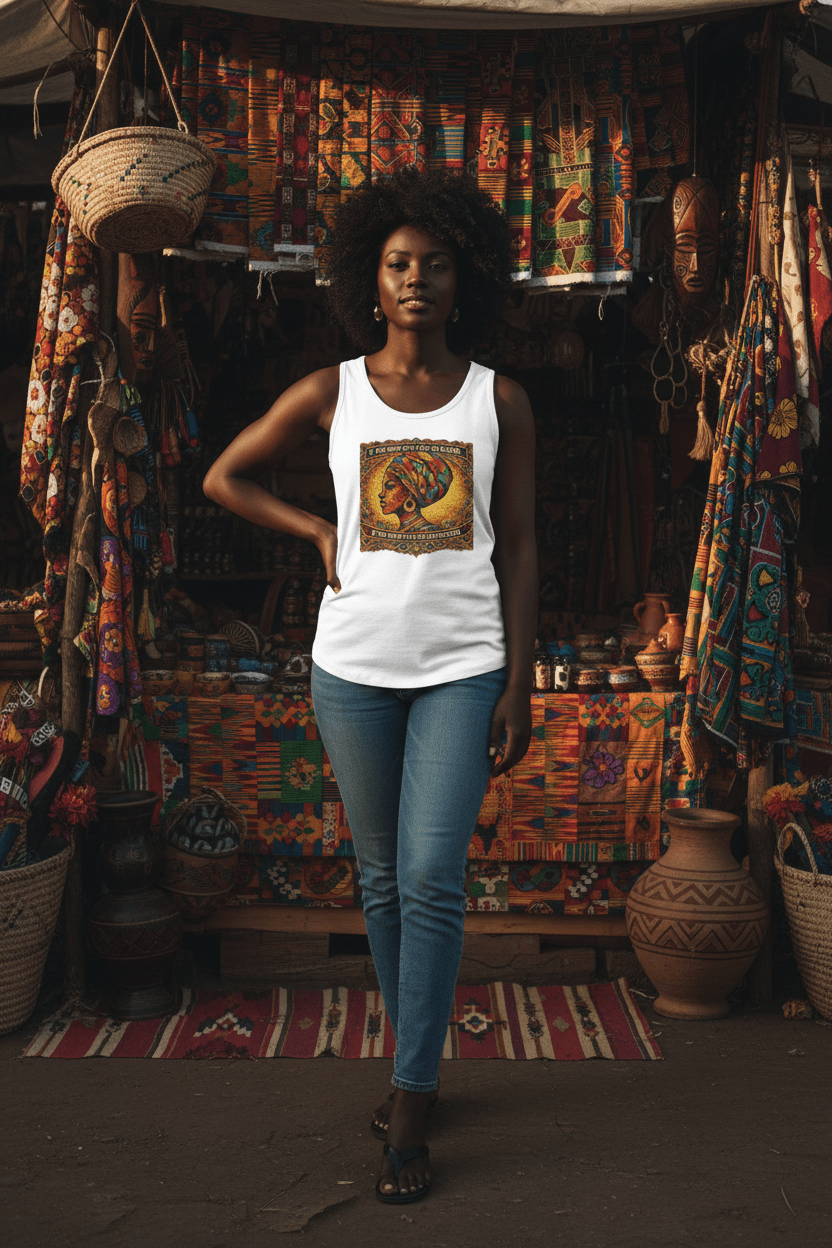 African Queen Tank Top – Vibrant Cultural Heritage Inspirational Graphic Sleeveless TeeEmber Spirit Apparel