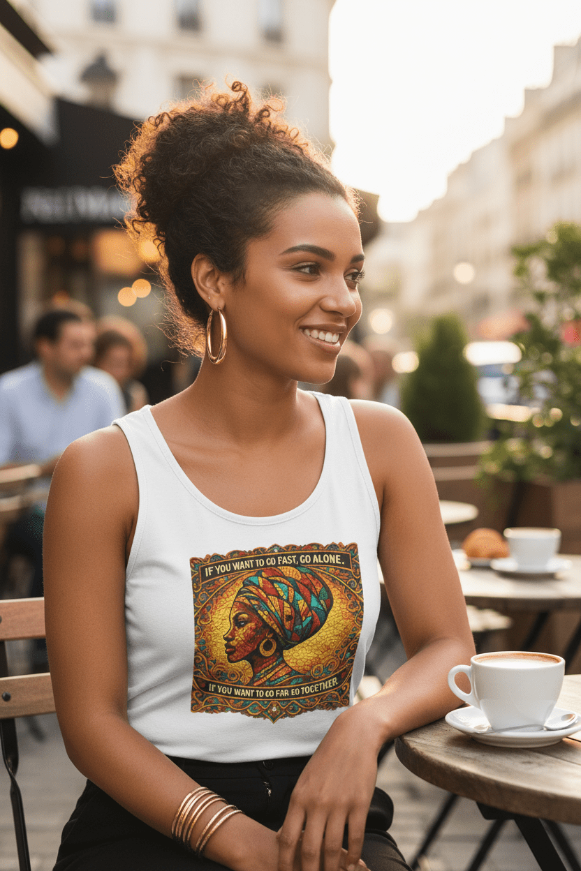 African Queen Tank Top – Vibrant Cultural Heritage Inspirational Graphic Sleeveless TeeEmber Spirit Apparel