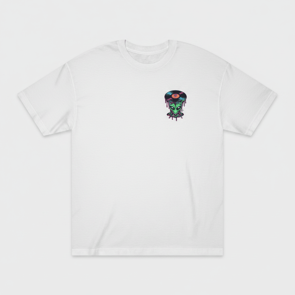 Alien Vinyl Tee — Retro Dripping Record Alien Graphic T-ShirtEmber Spirit Apparel