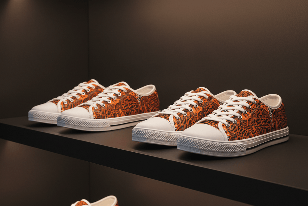 All Children Matter Women's Low Top Sneakers — Remember Residential School SurvivorsEmber Spirit Apparel
