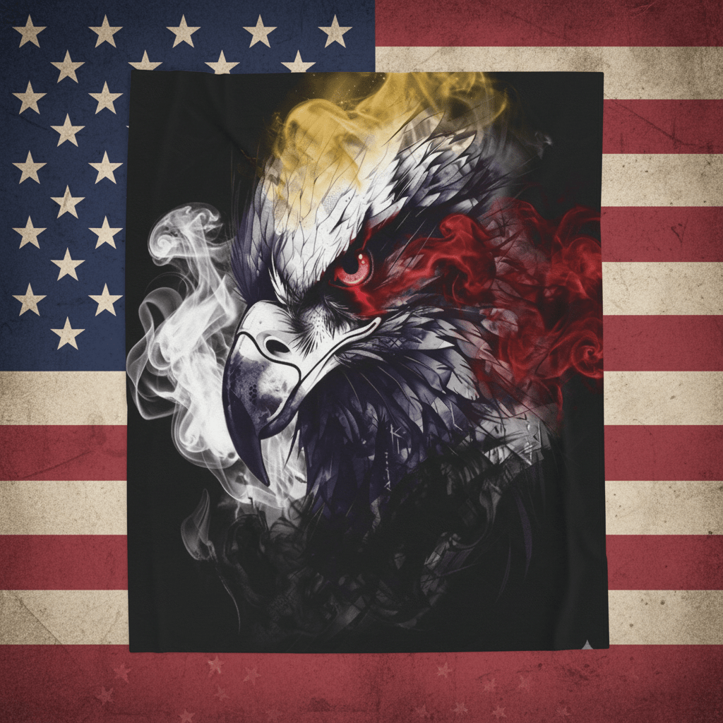 American Eagle Smoke Art Velveteen Plush Blanket — Patriotic Red White & Blue ThrowEmber Spirit Apparel