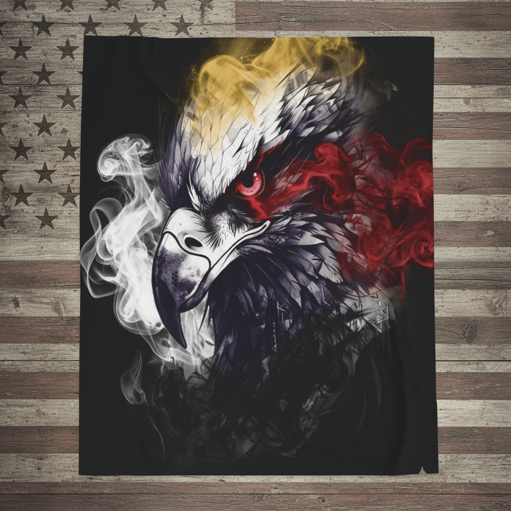American Eagle Smoke Art Velveteen Plush Blanket — Patriotic Red White & Blue ThrowEmber Spirit Apparel