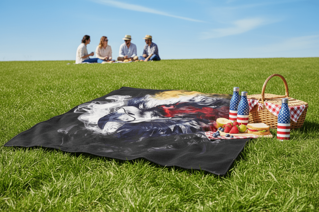 American Eagle Smoke Art Velveteen Plush Blanket — Patriotic Red White & Blue ThrowEmber Spirit Apparel