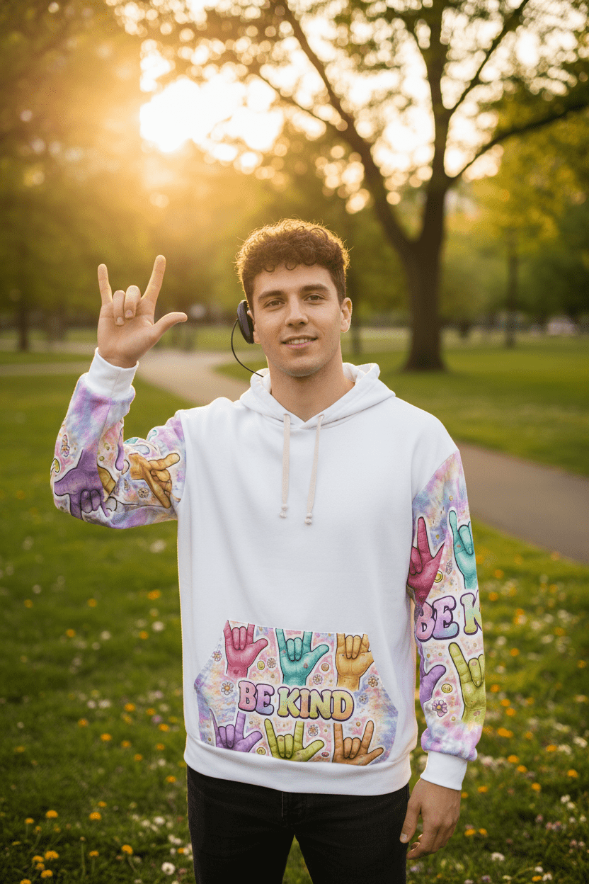 ASL "I Love You" So Be Kind Hoodie – Deaf Culture Awareness All-Over Print Unisex SweatshirtEmber Spirit Apparel