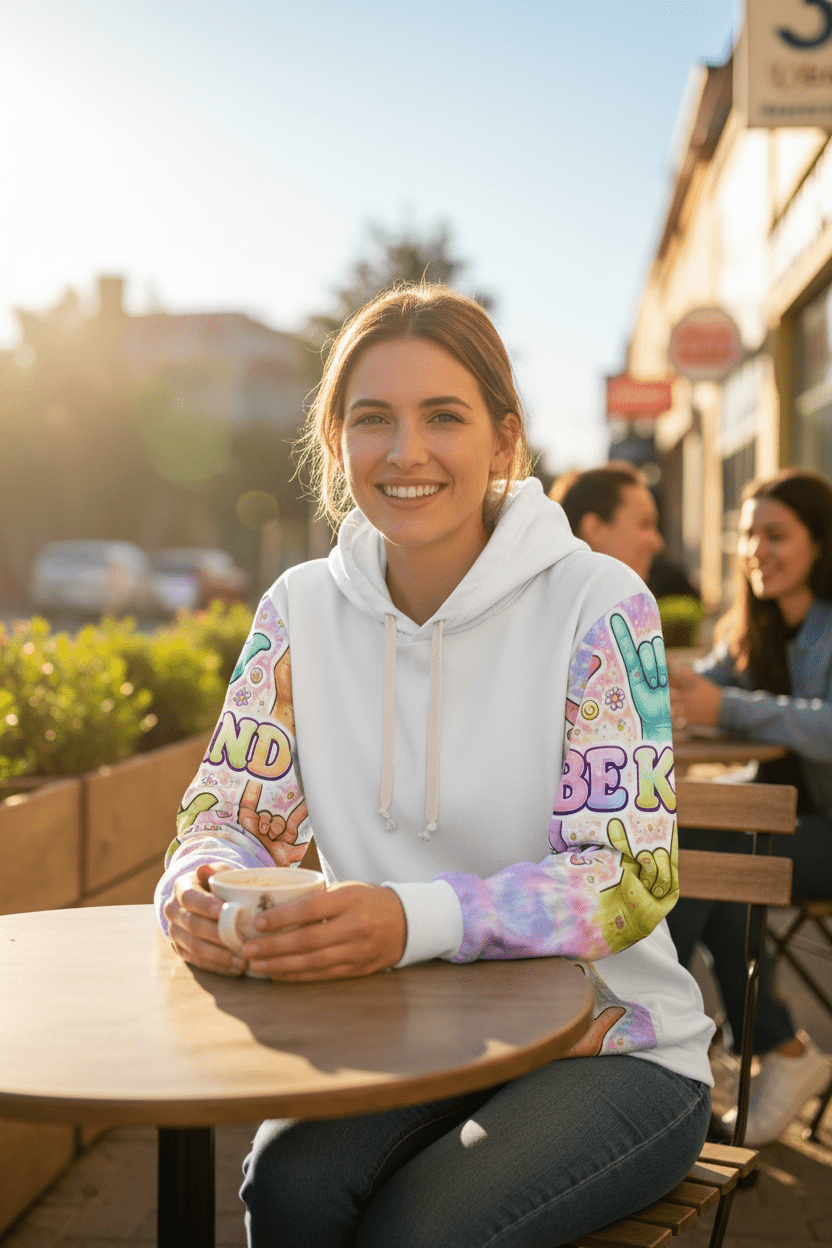 ASL "I Love You" So Be Kind Hoodie – Deaf Culture Awareness All - Over Print Unisex SweatshirtEmber Spirit Apparel