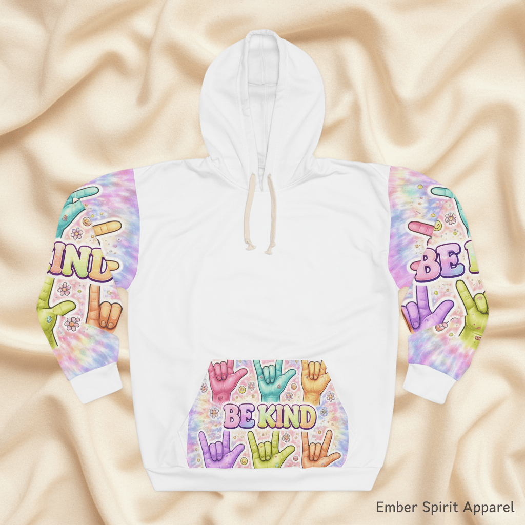 ASL "I Love You" So Be Kind Hoodie – Deaf Culture Awareness All - Over Print Unisex SweatshirtEmber Spirit Apparel