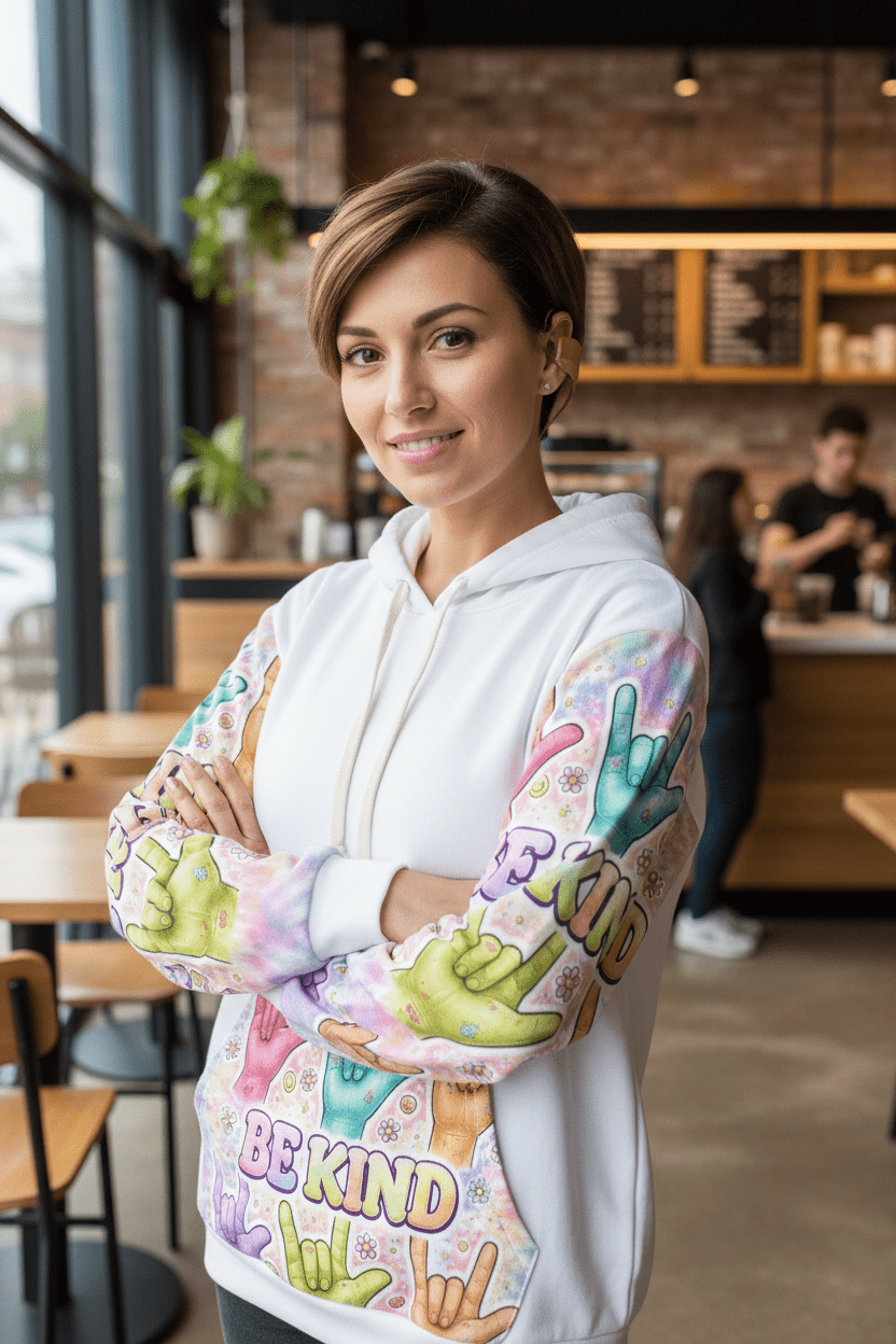 ASL "I Love You" So Be Kind Hoodie – Deaf Culture Awareness All-Over Print Unisex SweatshirtEmber Spirit Apparel