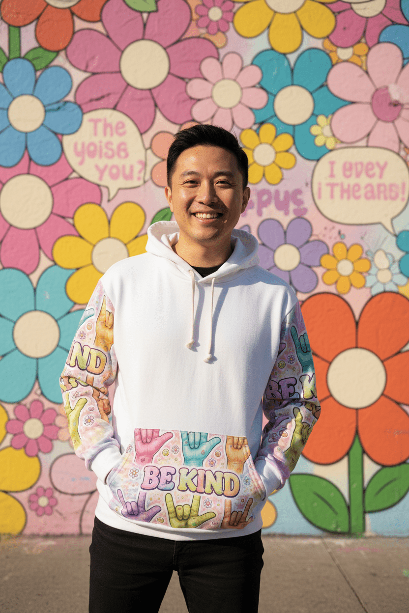 ASL "I Love You" So Be Kind Hoodie – Deaf Culture Awareness All - Over Print Unisex SweatshirtEmber Spirit Apparel