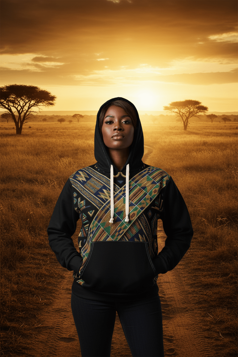 Back To The Roots Graphic Hoodie — Bold Afro - Futurist All - Over PrintEmber Spirit Apparel
