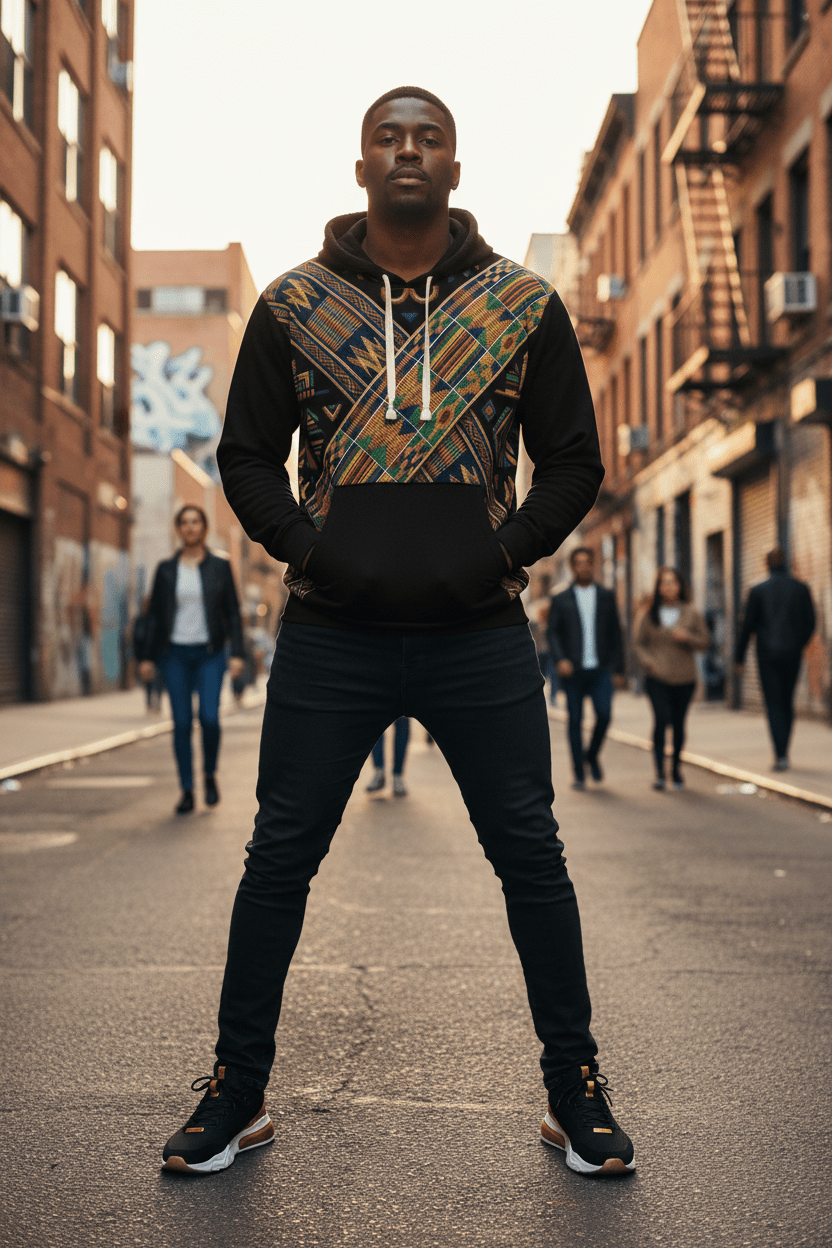 Back To The Roots Graphic Hoodie — Bold Afro - Futurist All - Over PrintEmber Spirit Apparel