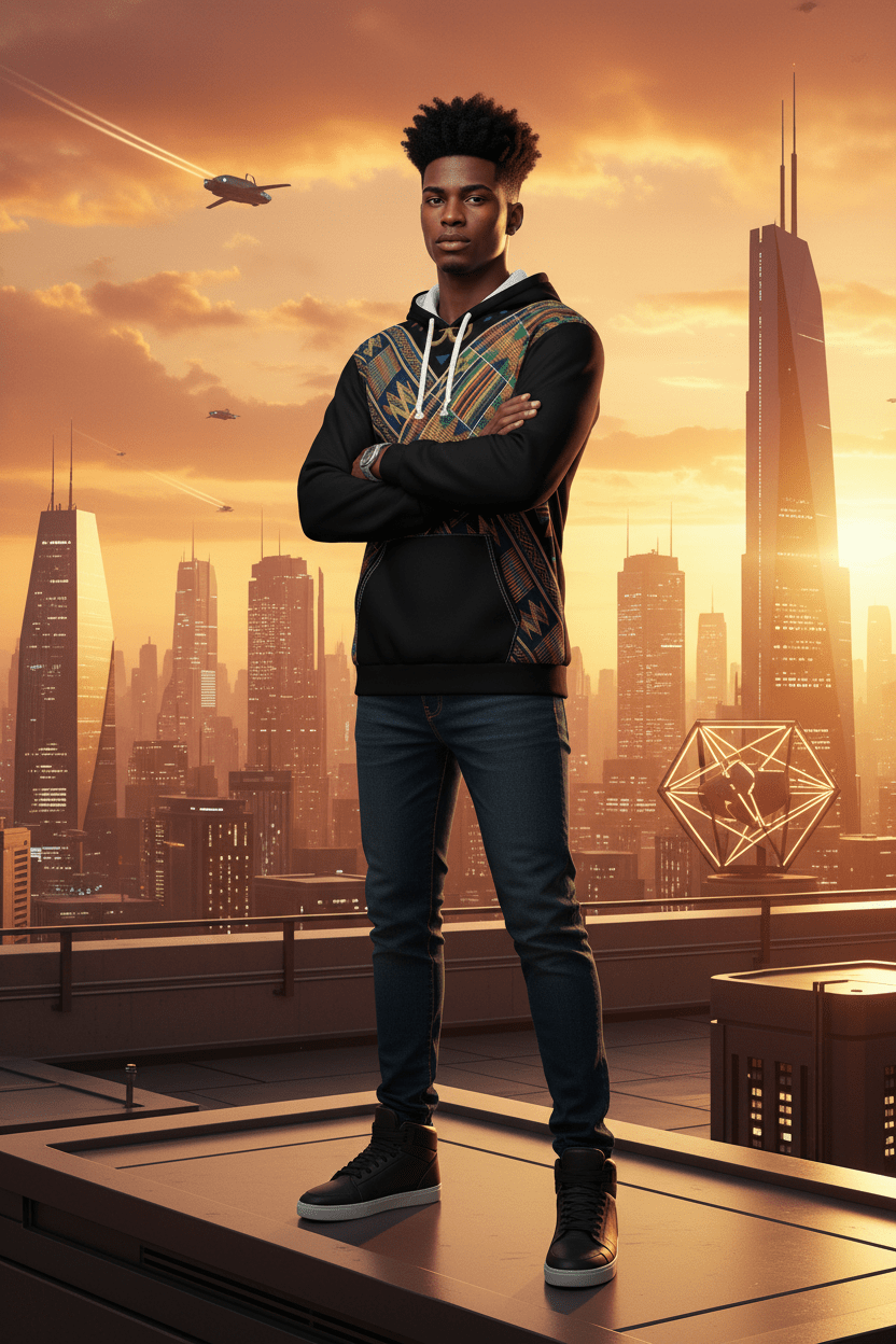 Back To The Roots Graphic Hoodie — Bold Afro - Futurist All - Over PrintEmber Spirit Apparel