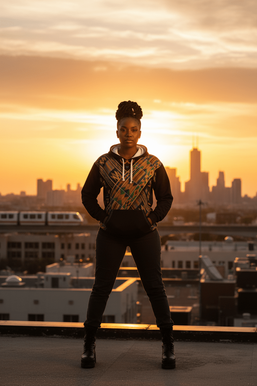 Back To The Roots Graphic Hoodie — Bold Afro - Futurist All - Over PrintEmber Spirit Apparel