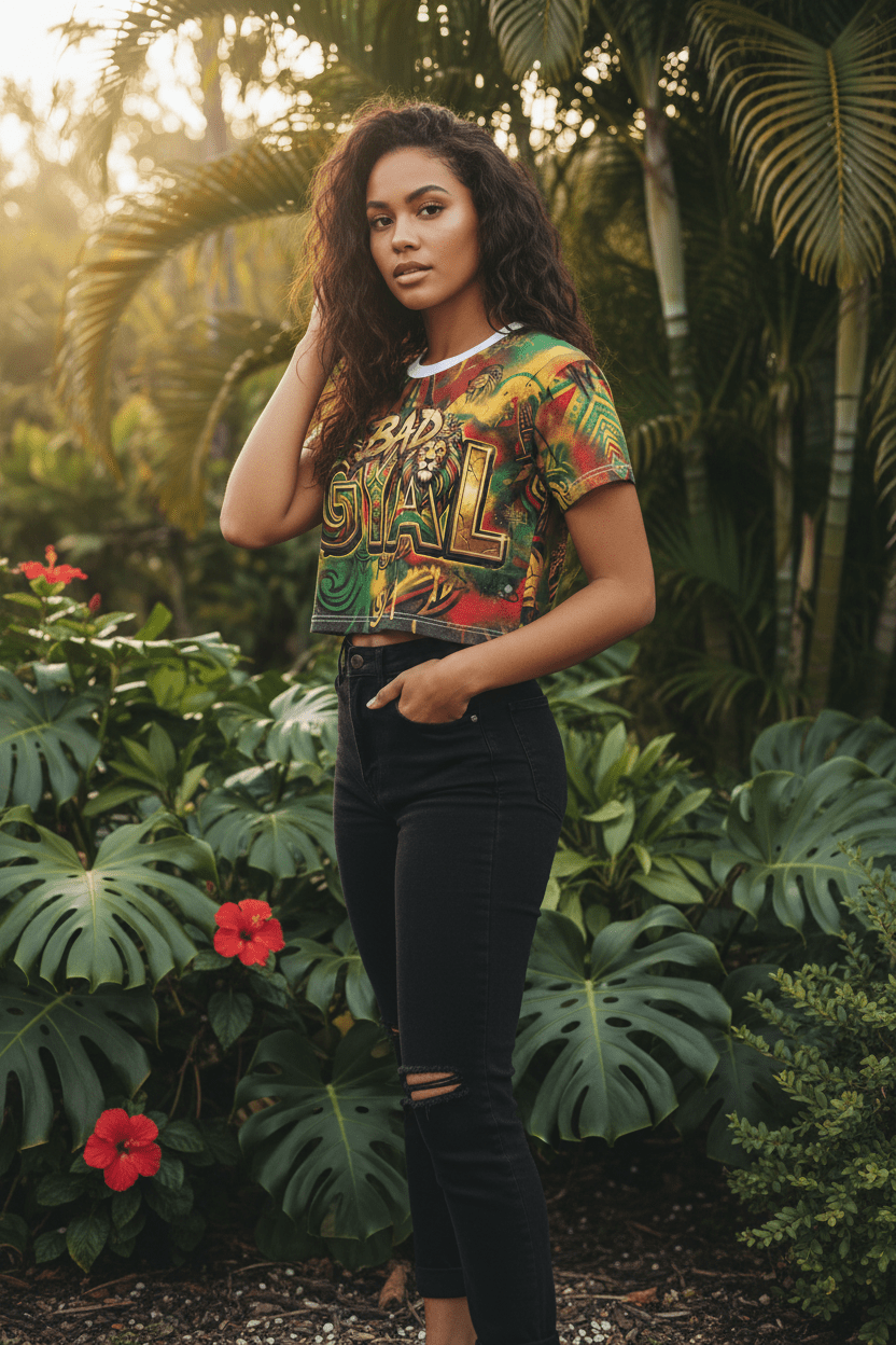 Bad Gyal Jamician - Crop Tee (AOP)Ember Spirit Apparel