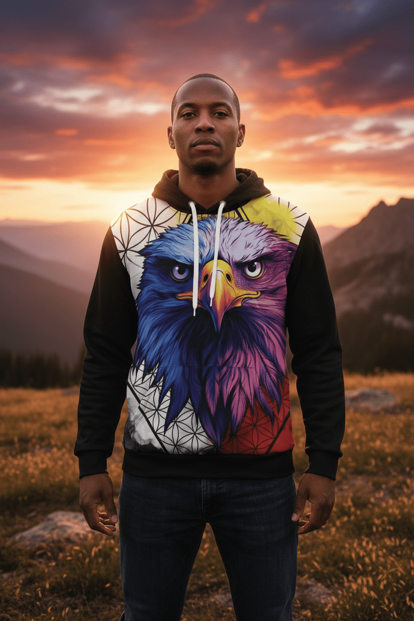 Bald Eagle Medicine Wheel Hoodie — Patriotic Men's PulloverEmber Spirit Apparel