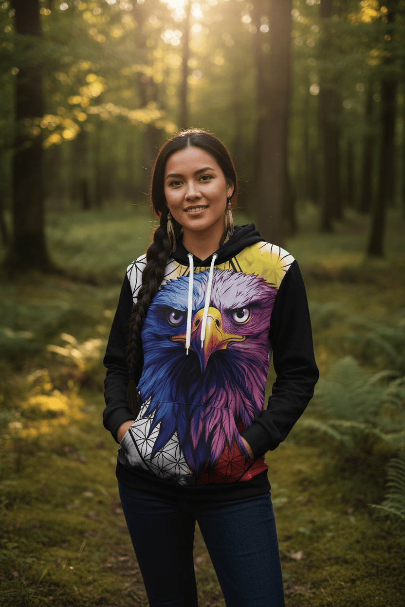 Bald Eagle Medicine Wheel Hoodie — Patriotic Men's PulloverEmber Spirit Apparel