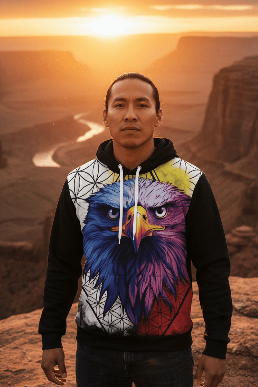 Bald Eagle Medicine Wheel Hoodie — Patriotic Men's PulloverEmber Spirit Apparel